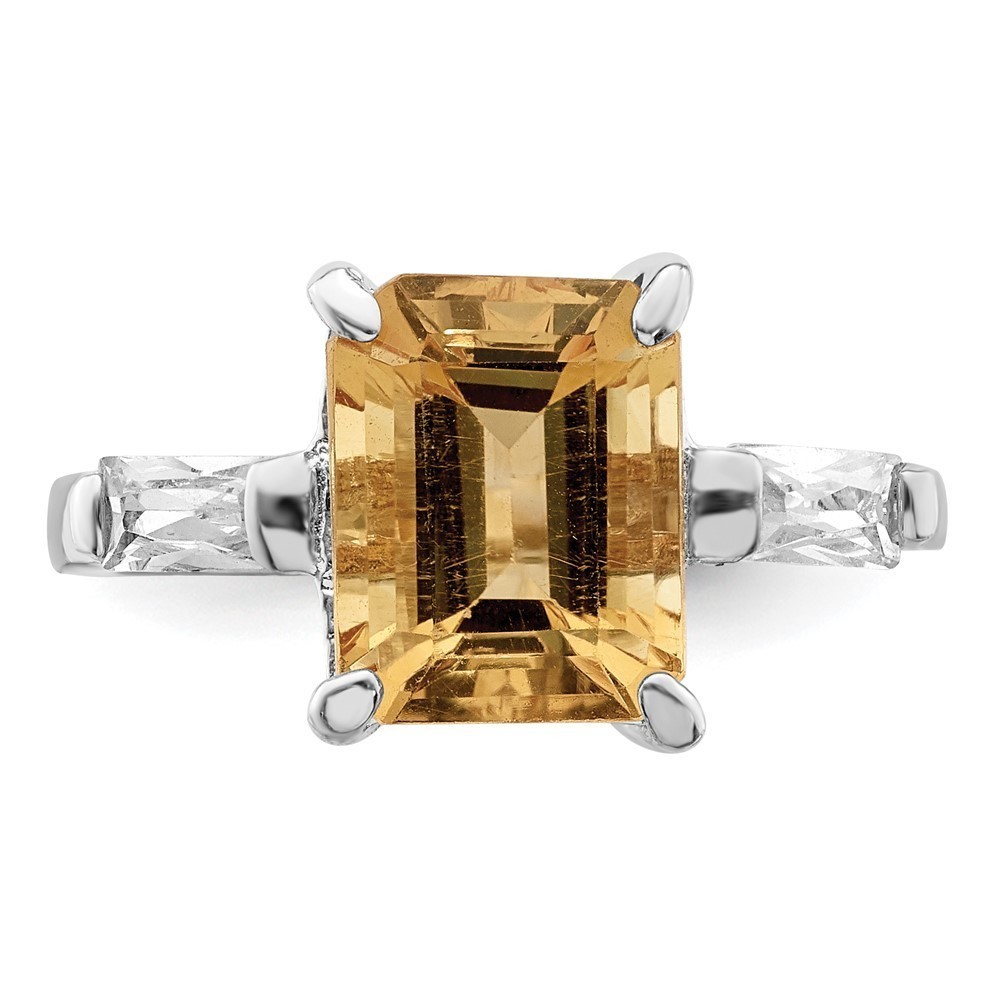 925 Sterling Silver Rhodium Citrine (November Birthstone) ring Size 7 - Picture 5 of 6